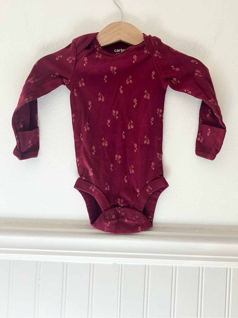 Carter's 3 Months Burgundy Floral Long-Sleeve Baby One-Piece